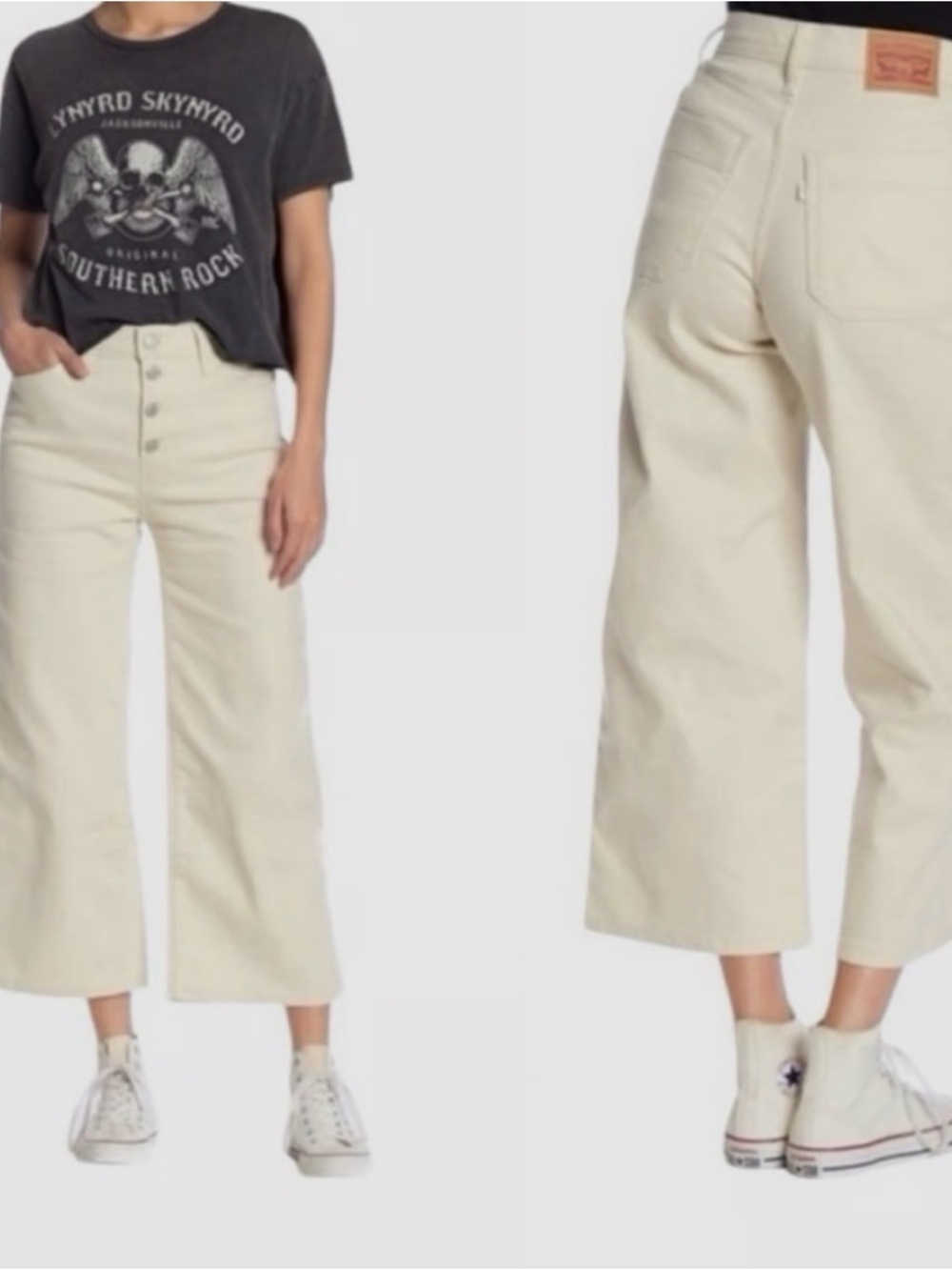 Levi High-Rise Women’s Wide-Leg Cropped Jeans in Cream Size 30